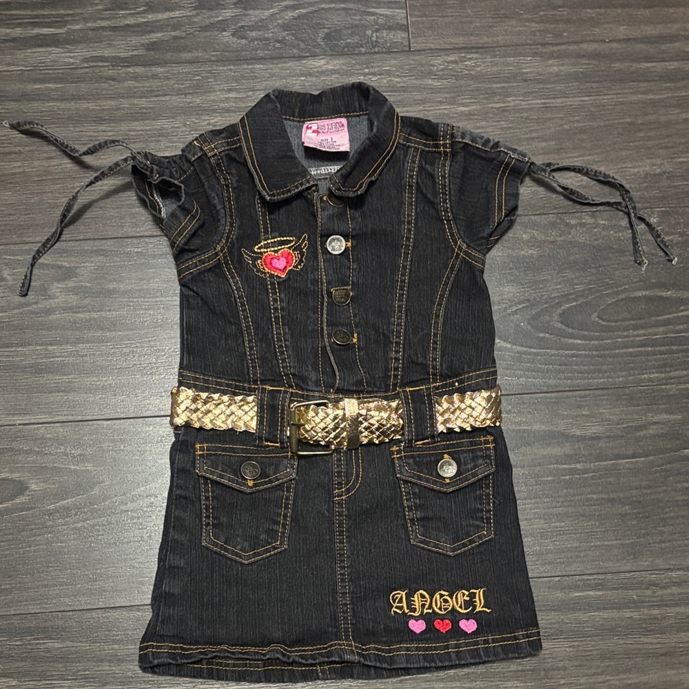 Black Denim with Gold 'Angel' and Heart Embroidery vintage Y2K 90s